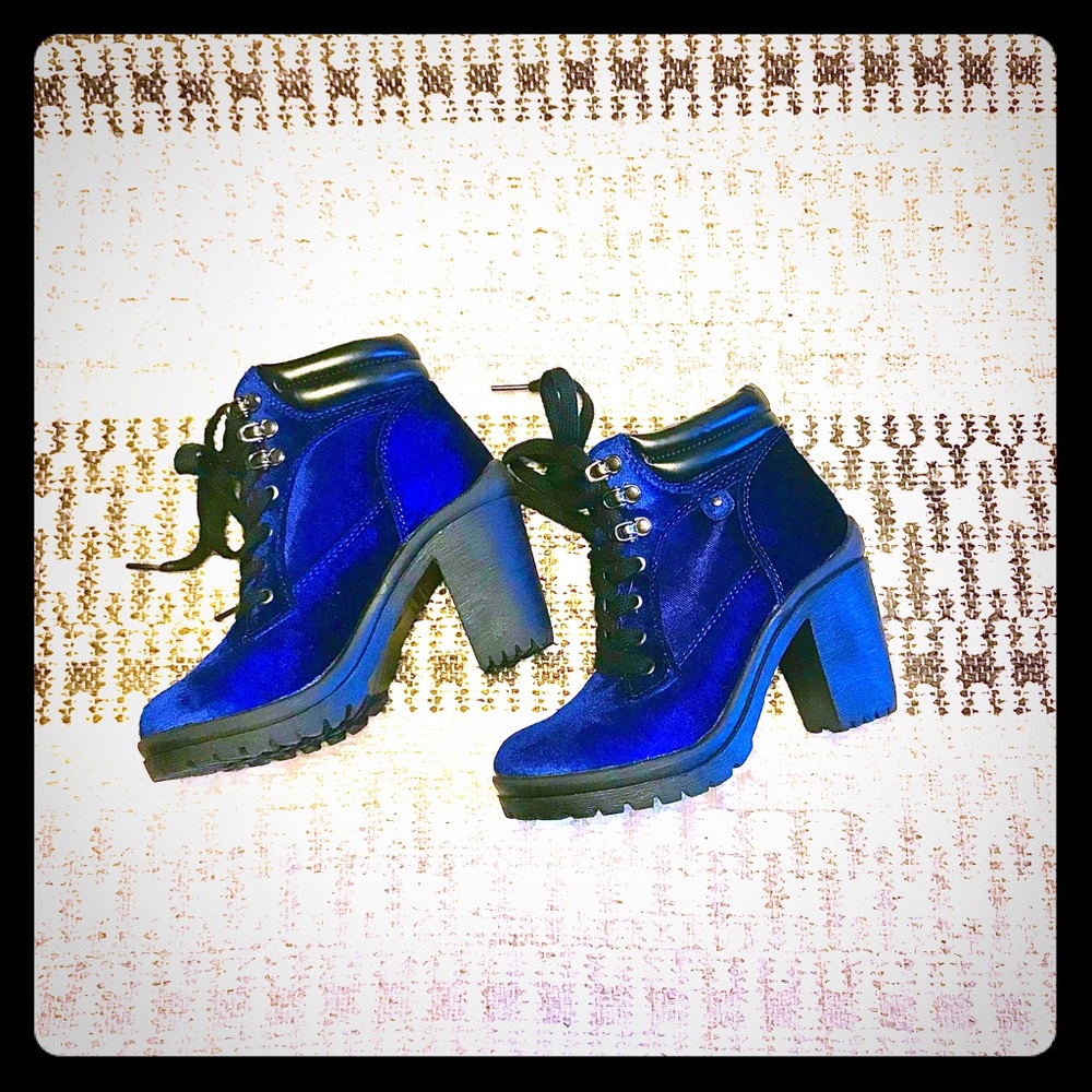 Blue Velvet Combat Boots Size 5